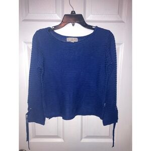 PINK REPUBLIC Royal Blue‎ Knit Sweater Lace Up Cuffs Women's Size Small